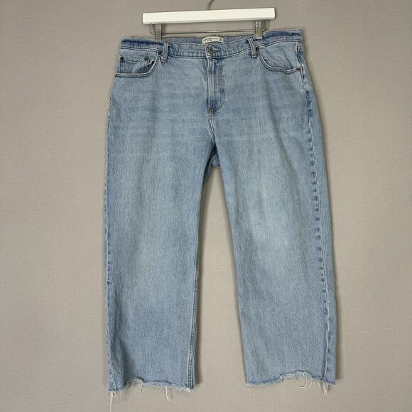 Abercrombie & Fitch Jeans Womens 16 Blue The Baggy Low Rise Wide Leg Raw Hem Y2K - Picture 1 of 13